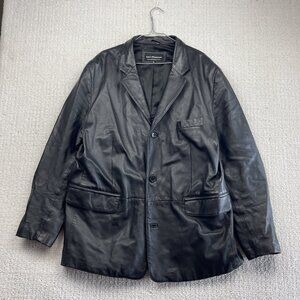 Bod & Christensen 90's Leather Blazer Jacket Sz XXL / 48 Dark Goth Euro READ